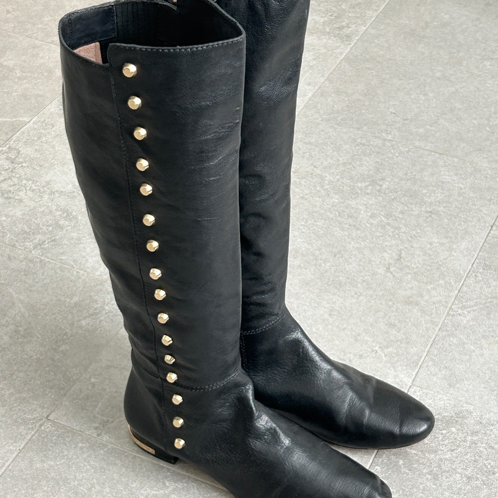 Michael Kors Ailee Black Tall Knee Boots with Gold Accents
